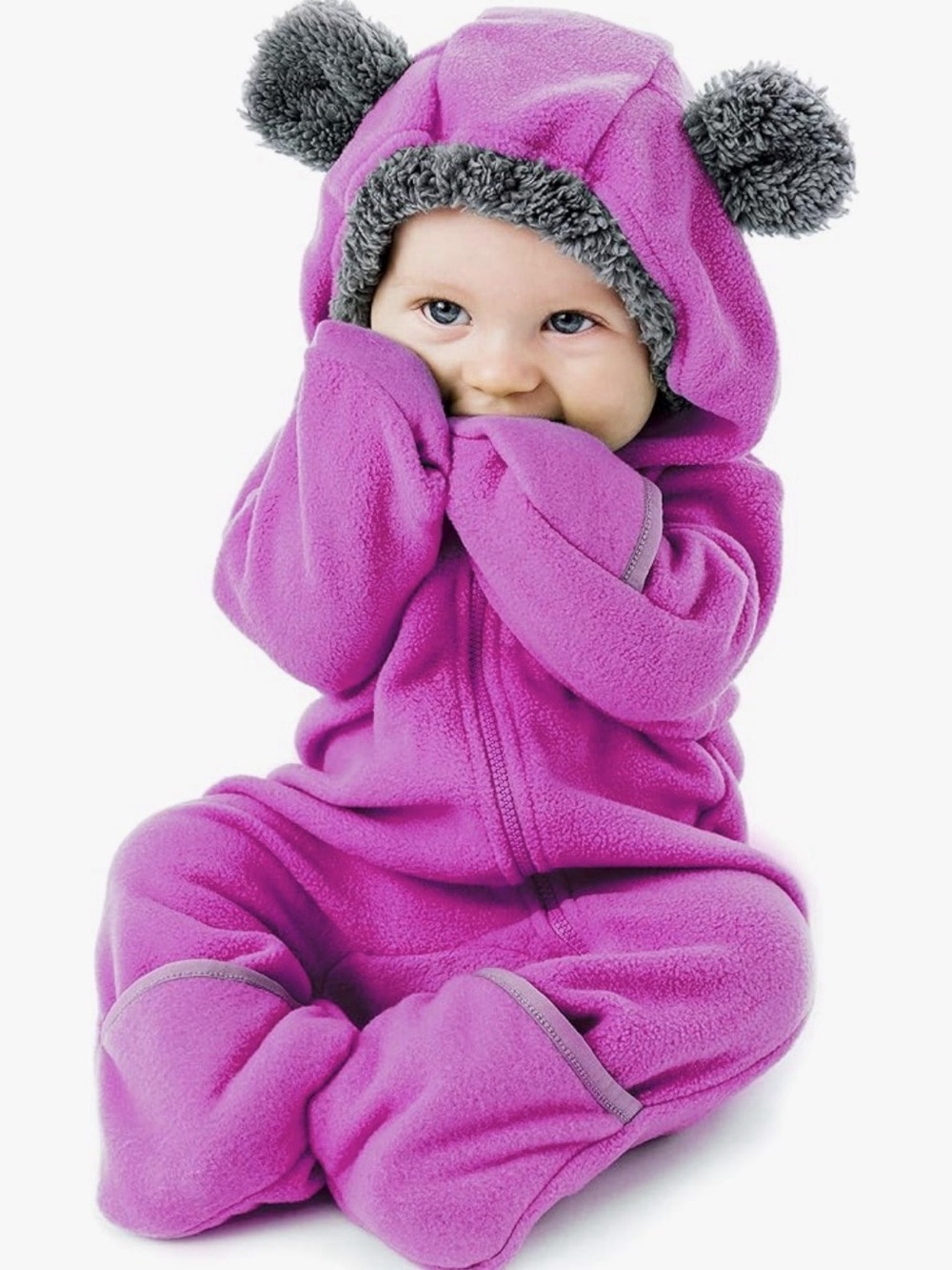 Funzies Fleece Bear One-Piece Snowsuit Bunting in Fuschia 18-24 Months